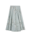 Mallory And Merlot Girls Ribbed Sweater With Ruffle Neck And Wool Floral Circle Skirt Light Blue