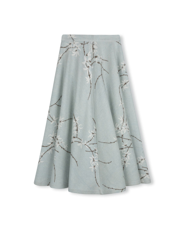 Mallory And Merlot Girls Ribbed Sweater With Ruffle Neck And Wool Floral Circle Skirt Light Blue