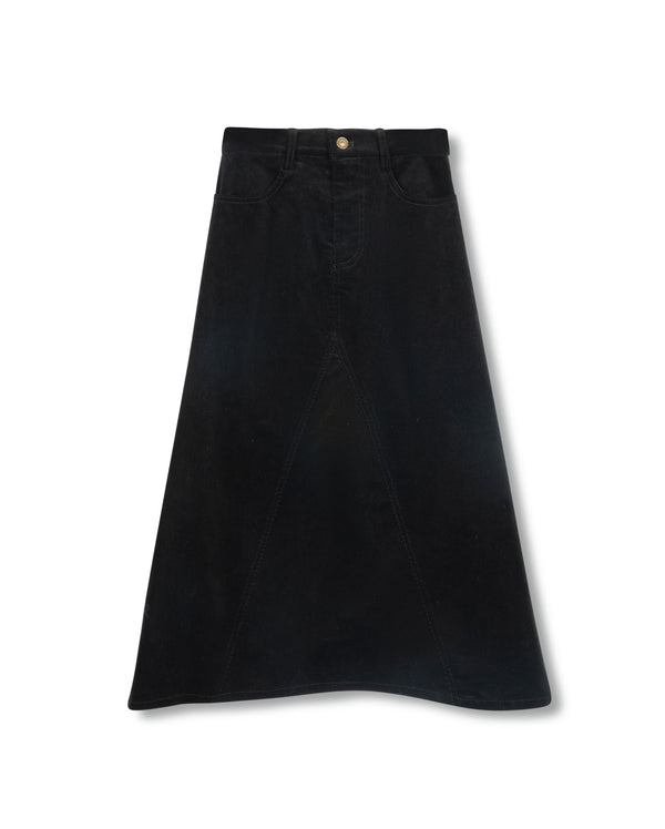 Vibe Girls Faint Corduroy Fringe Hem Skirt Black