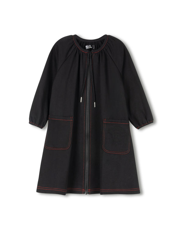 Hello Yellow Girls Sweatshirt Drawstring Neck Dress Black