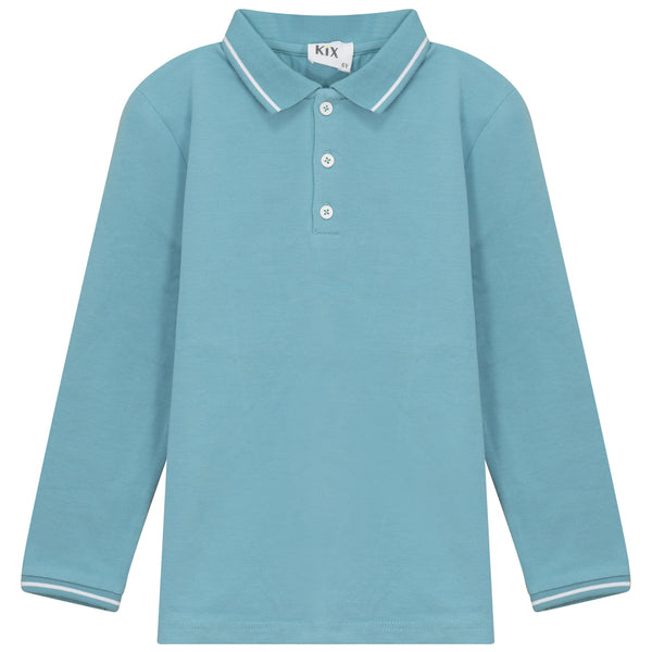 Kix Printed Ribbon Detail Long Sleeves Polo Aqua
