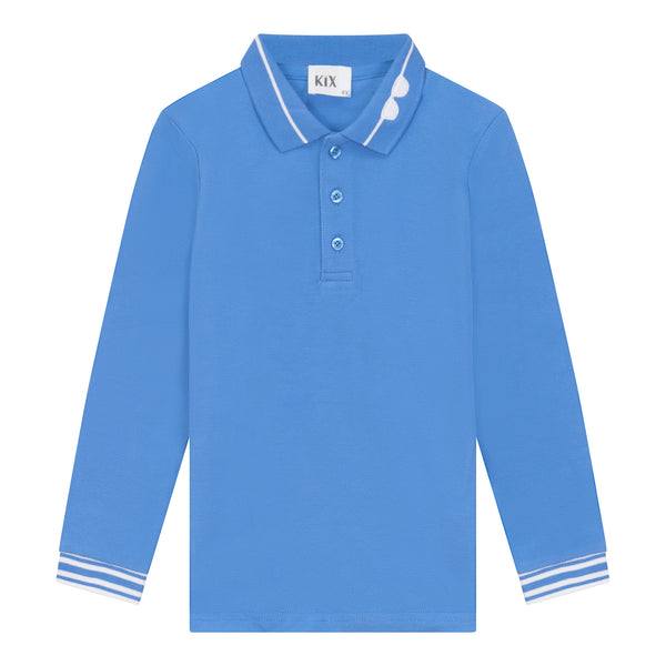 Kix Boys Embroidered Detail Pique Long Sleeves Polo Blue