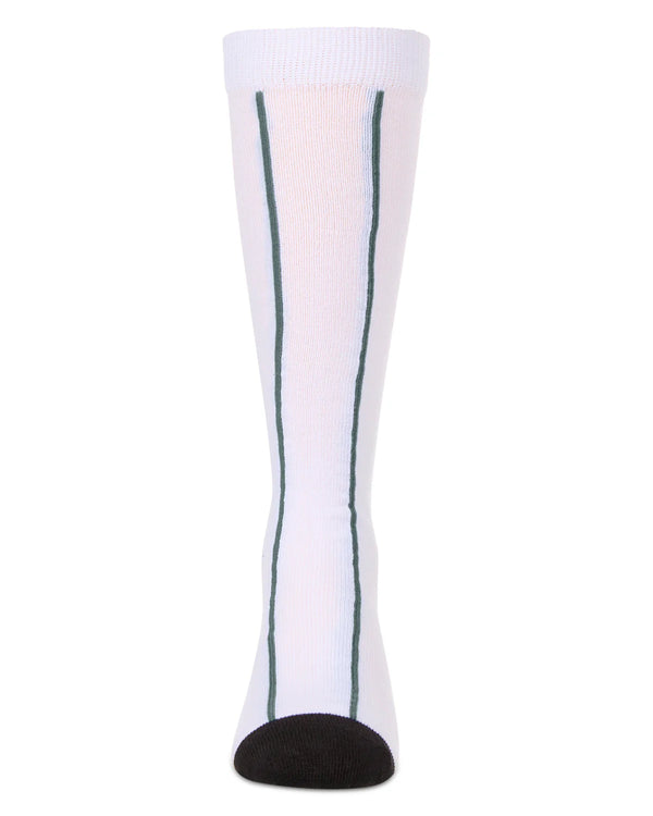 MeMoi Girls Vertical Logo Stripe Knee High White