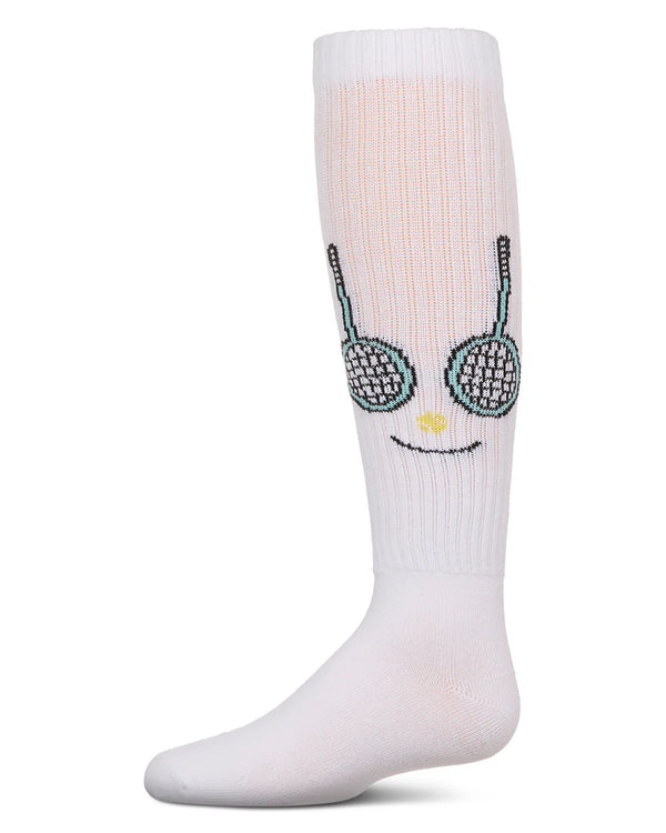 MeMoi Girls Tennis Smiley Face Knee High White
