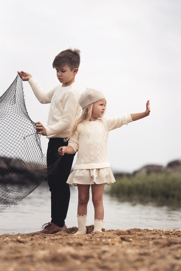 Blumint Girls Cable Knit And Taffeta Low Waist Dress Cream