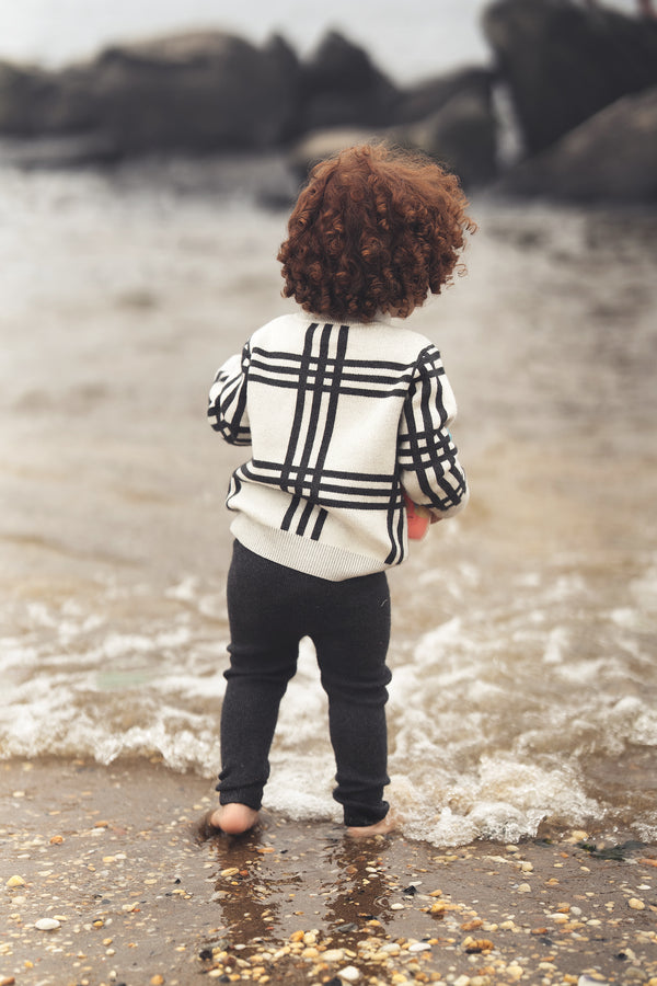 Blumint Boys Plaid Round Neck Sweater Cream/Charcoal