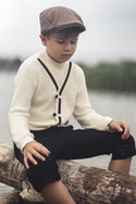 Blumint Boys Contrast Trim Cardigan Mock Neck Cream/Black