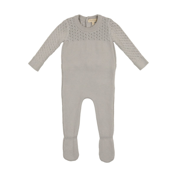 Mon Tresor Baby Precious Purl Knit footie Pearl Blue