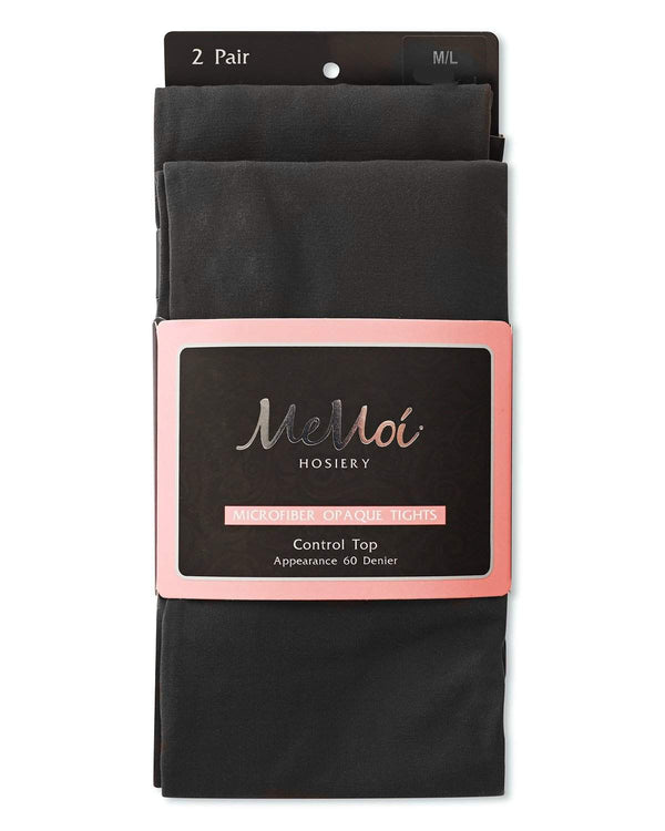 mo-646 MeMoi Perfectly Opaque Control Top Microfiber 2-Pair Pack Tights 60 Den Black - 13th Avenue