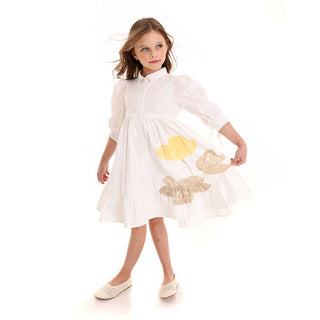 Pompomme Girls Floral Print Shirt Dress White