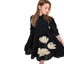 Pompomme Girls Floral Print Shirt Dress Black