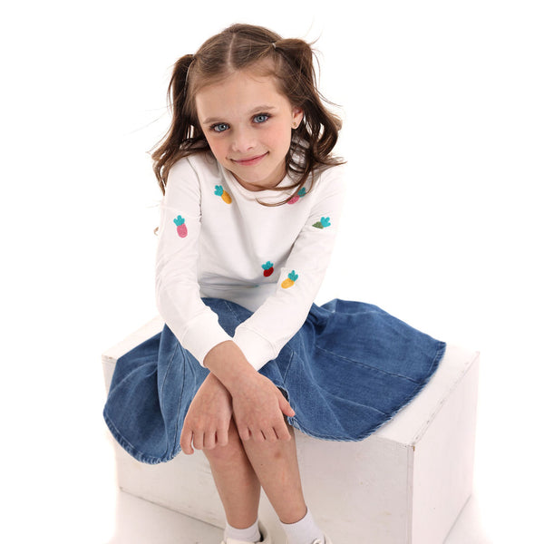 Kix Girls Embroidered Pineapples T-Shirt White
