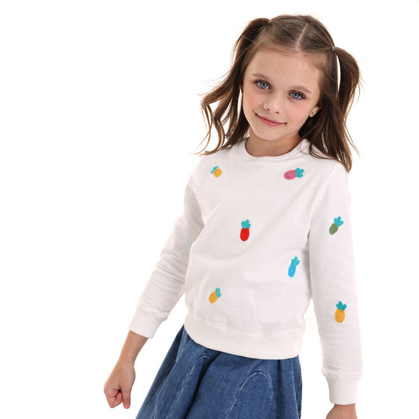 Kix Girls Embroidered Pineapples T-Shirt White