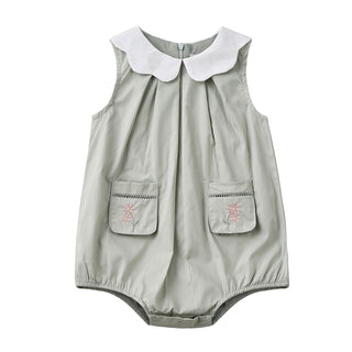 Dinky Baby Moody Sleeveless Romper With Embroidered Large Collar