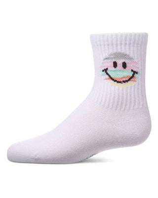 Memoi Girls Colorful Smiley Face Crew White