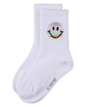 Memoi Girls Colorful Smiley Face Crew White