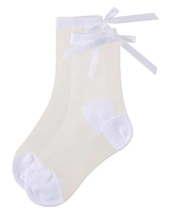 MeMoi Girls Sheer Satin Bow Crew