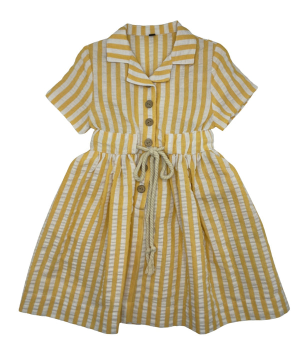 Zaloo Girls Seersucker Stripe Dress Lemon