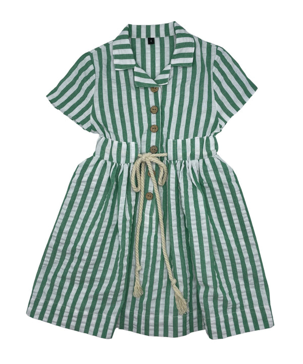 Zaloo Girls Seersucker Stripe Dress Apple