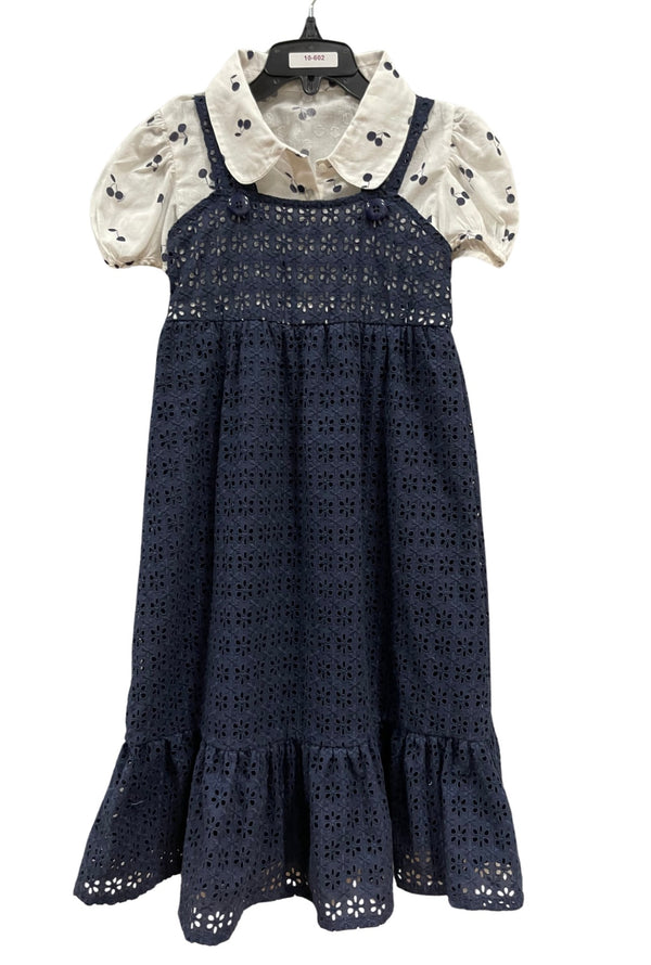 C.T.N Girls Eyelet Cherry Robe Navy 3/4 SLEEVES