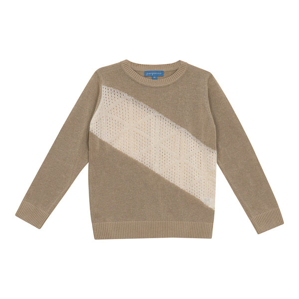 Pompomme Boys Triangle Pointelle Sweater Linen/White
