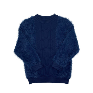 Bzzy Style Boys Mohair Center Cable Crew Navy