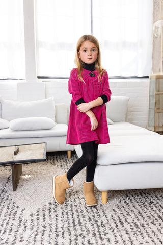 Zaloo Girls Lone Star Ribbed Dress Fuchsia