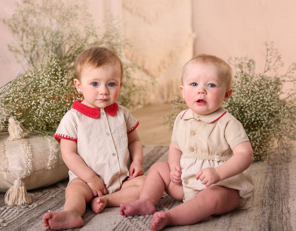 Mini P Baby Boy Combination Romper Ivory