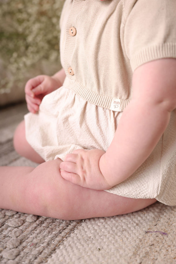 Mini P Baby Boy Combination Romper Ivory