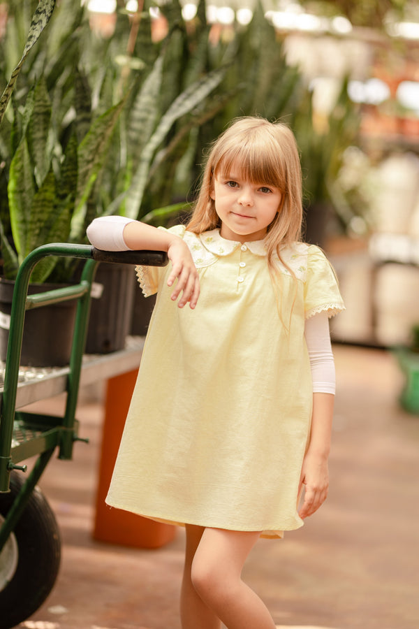 Best Frendz Girls Floral Yoke Dress Pastel Yellow
