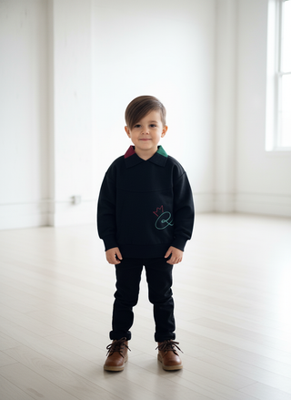 The Lodge Boys Embroidered Crown Rugby Black