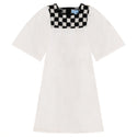 Pompomme Girls Square Crochet Yoke Dress White/Black