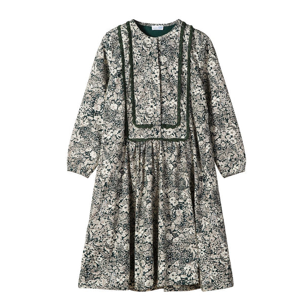 Banim Girls Flowered Dress Green/Ivory