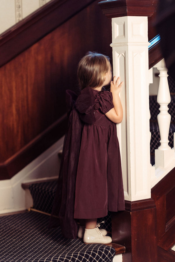 Pompomme Girls Tulle Bow Tafetta  Dress Burgundy