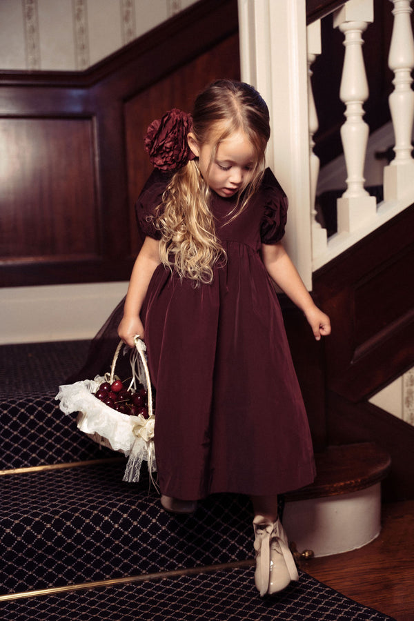 Pompomme Girls Tulle Bow Tafetta  Dress Burgundy
