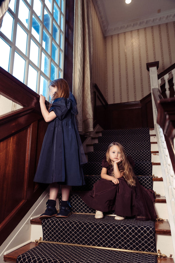 Pompomme Girls Tulle Bow Tafetta  Dress Blue