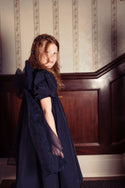 Pompomme Girls Tulle Bow Tafetta  Dress Blue