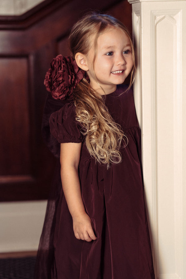 Pompomme Girls Tulle Bow Tafetta  Dress Burgundy
