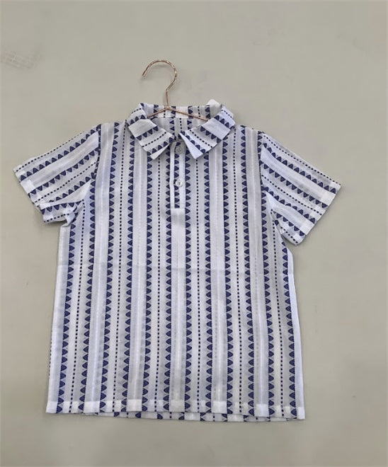 One Child Boys Claire Scalloped Embroidery Blouse