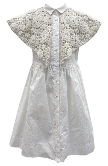 One Child Girls Lester Crochet Cape Dress White