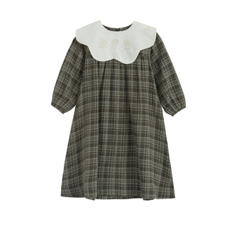 Dinky Girls Checked Green Dress With White Collar