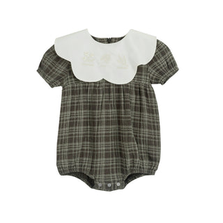 Dinky Baby Checked Romper Green With Off White Collar