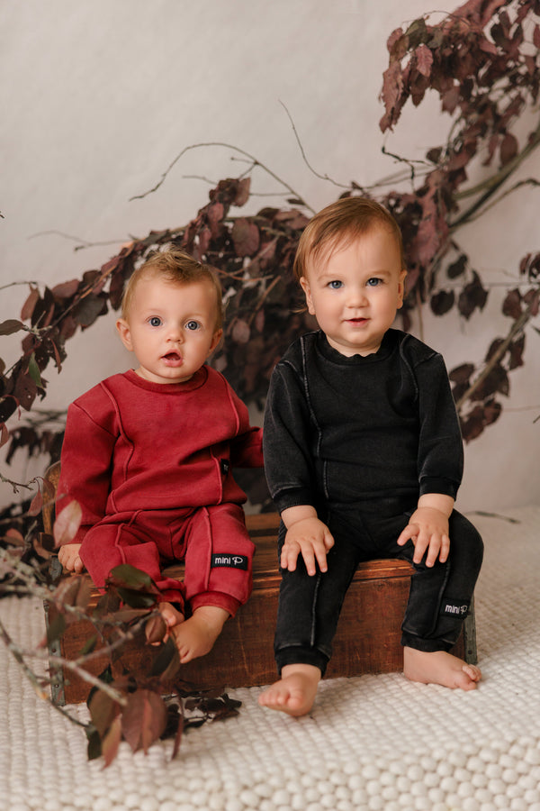 Mini P Baby Washed Piping Detail Sweatshirt Set Black