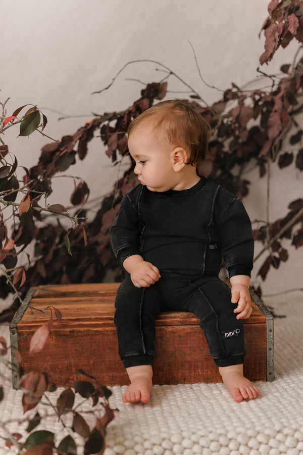 Mini P Baby Washed Piping Detail Sweatshirt Set Black