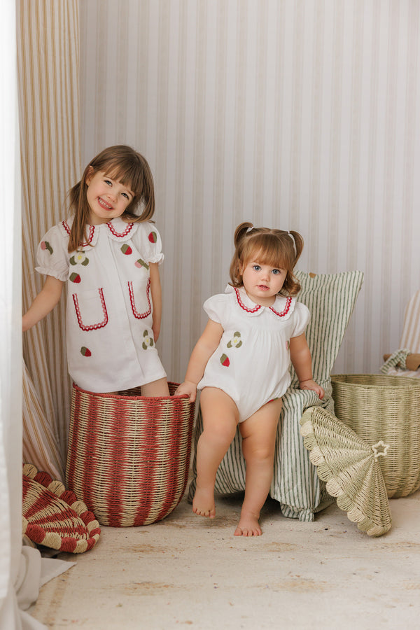 Pompomme Girls Embroidred Detail Dress White