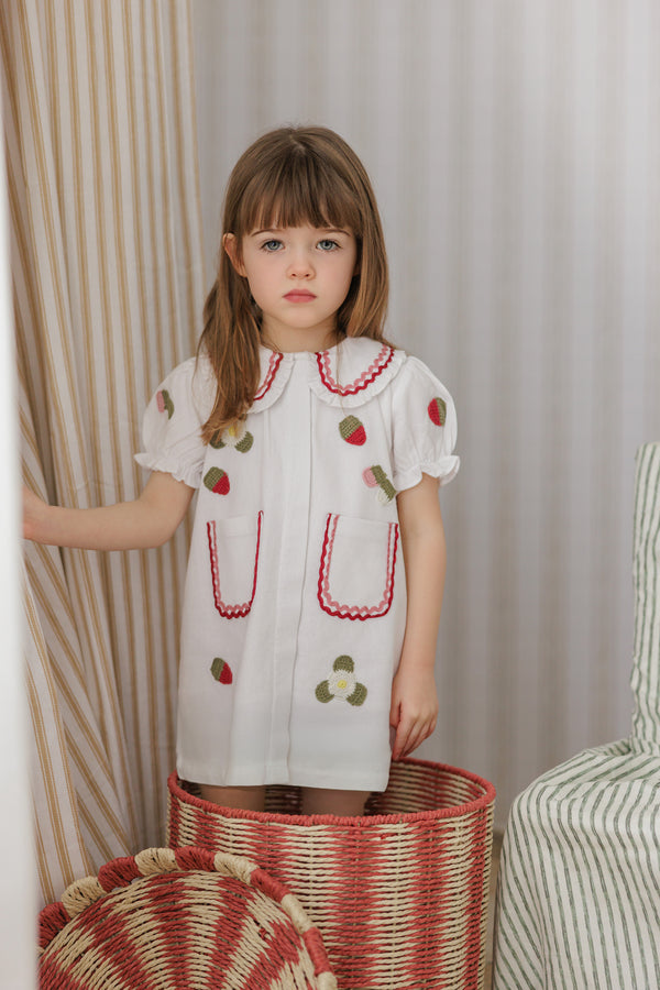 Pompomme Girls Embroidred Detail Dress White