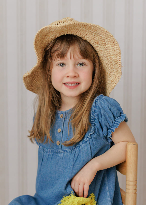 Pompomme Girls Crochet Applique Dress Denim