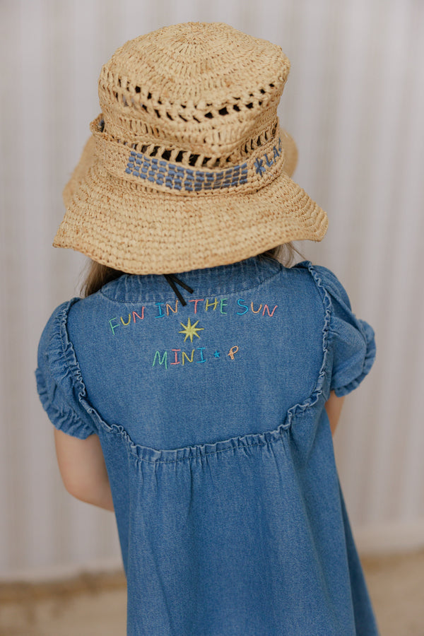 Pompomme Girls Crochet Applique Dress Denim