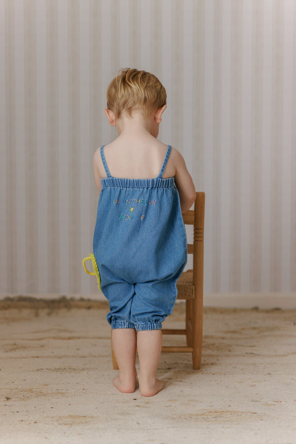 Pompomme Baby Crochet Applique Romper Denim