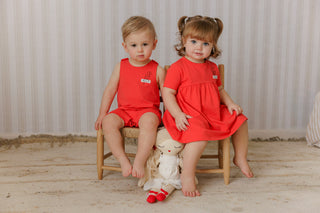 Mini P Girls Mini P Tab Dress Red